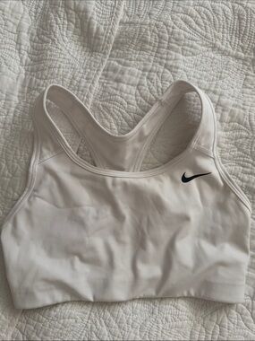 Nike Light Beige Sports Bra with Black Swoosh - Racerback Support